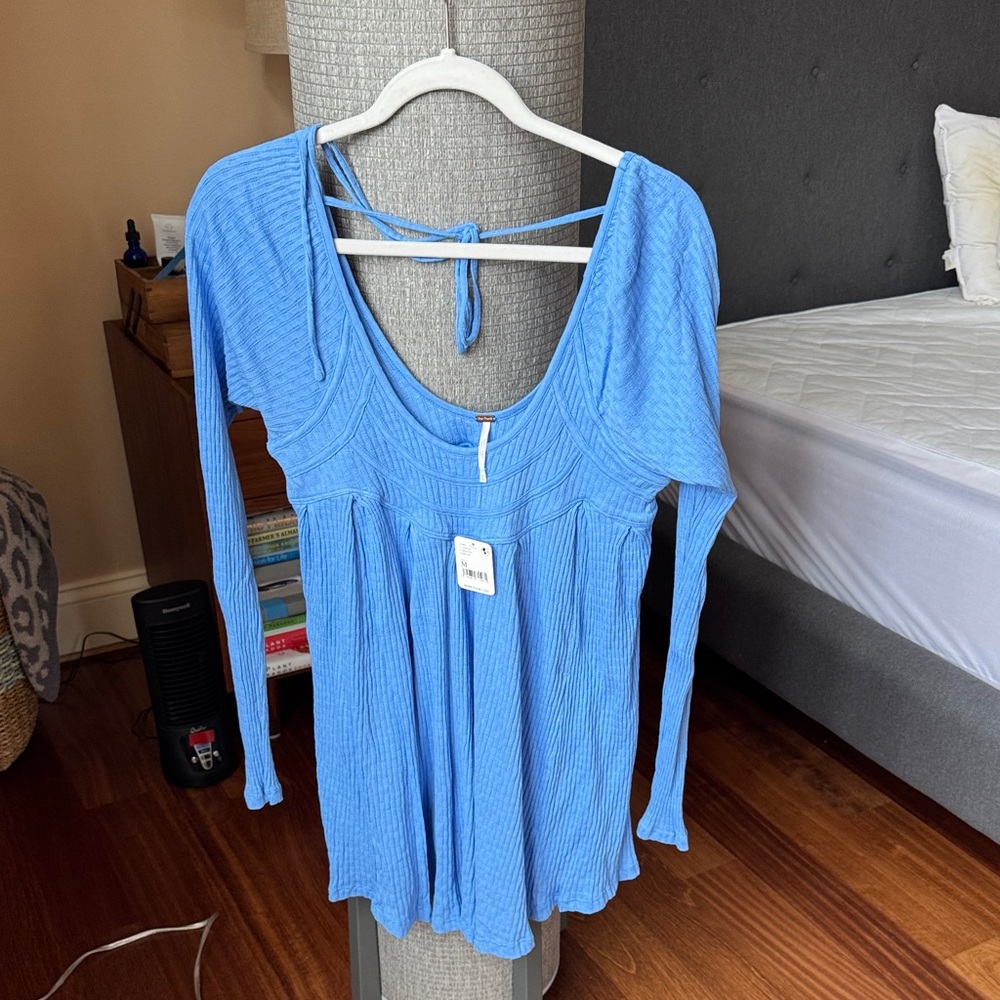 Free People Light Blue Long Sleeve Blouse